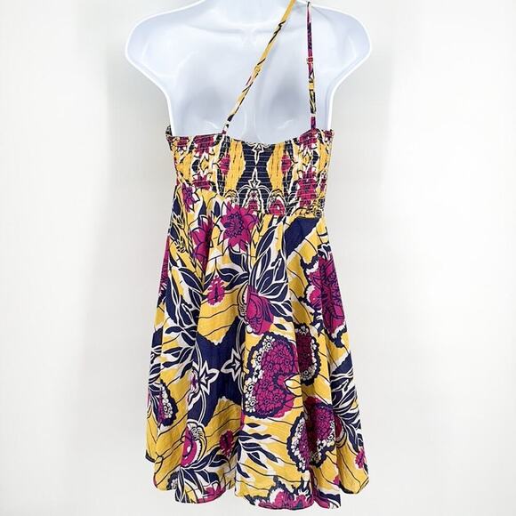 Urban Outfitters Yellow Blue Magenta Floral Halter One Shoulder Cotton Dress M - Picture 3 of 15